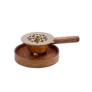 Räuchergefäß mit Stiel und Untersetzer Gold